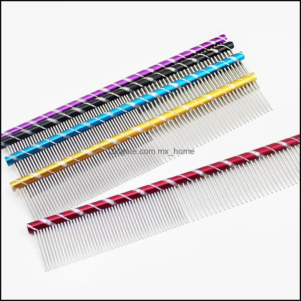 Pet Dog Comb Multi-Colored Stripe Grooming Comb For Shaggy Cat Dogs Barber Grooming Tool Salon 5 Color