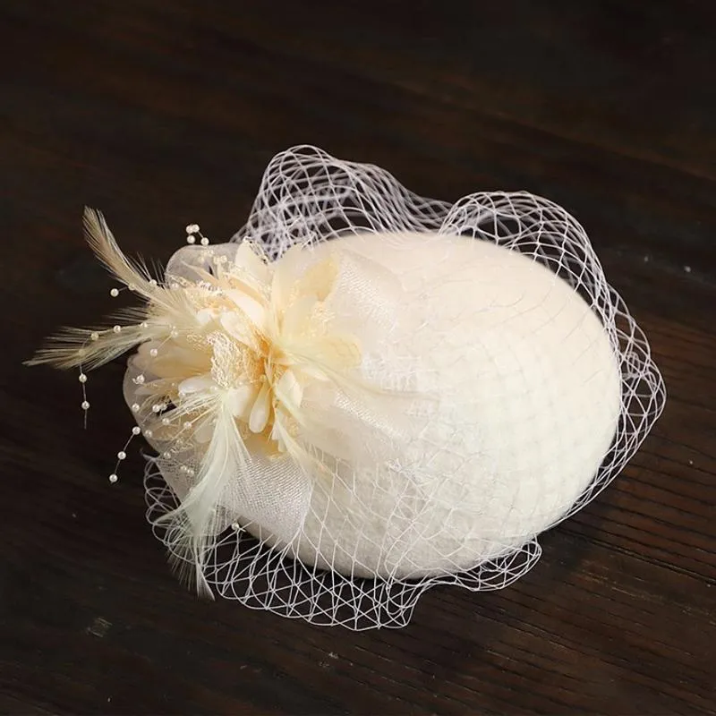 Huvudstycken romantiska kvinnor brudhattar och fascinatorer pärla pärlor bröllop hatt svarta fest gåvor slöja hår med kombinerade stycken