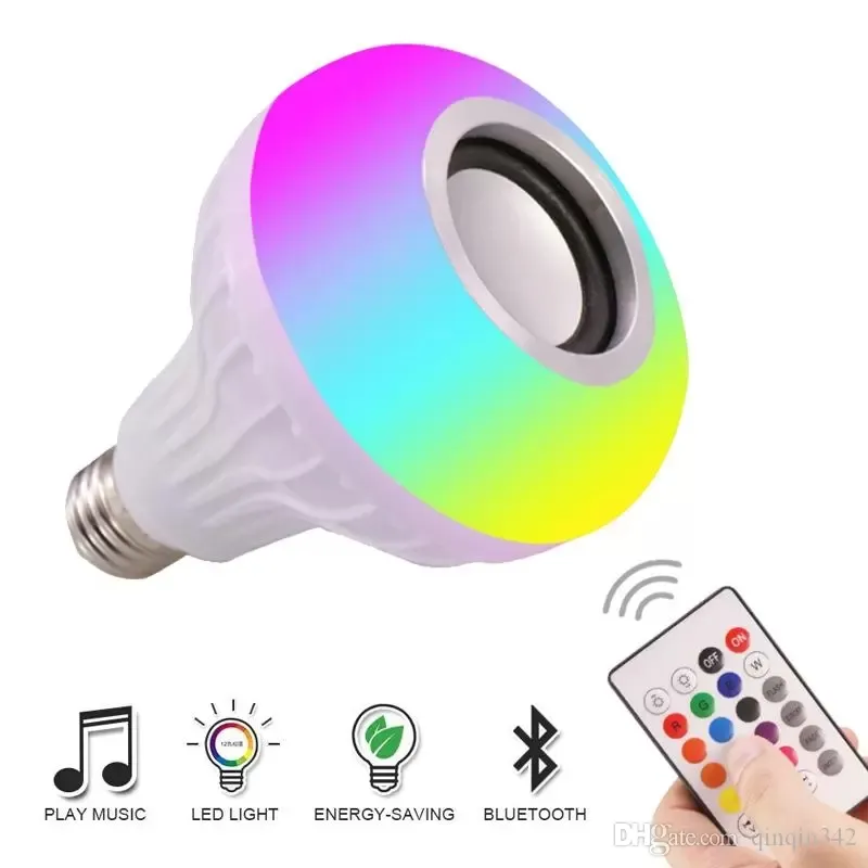 E27 inteligentne światło LED RGB rurki bezprzewodowe głośniki Bluetooth Bulb Lampa Muzyka odtwarzanie Dimmable 12W odtwarzacz muzyki z 24 klawiszami zdalnego sterowania