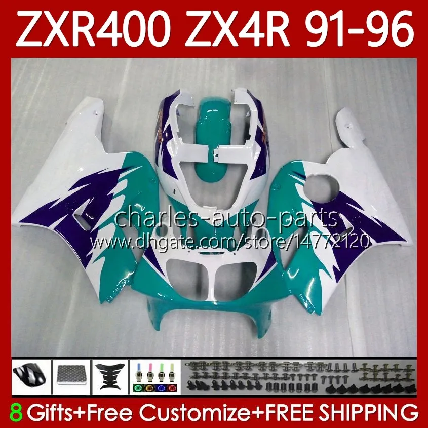 Fairings Kit For KAWASAKI NINJA ZX4R 400CC ZXR-400 1991 1992 1993 94 Cyan blue 95 96 Bodywork 138No.87 ZXR 400 CC ZX-4R ZX 4R Cowling ZXR400 91 92 93 1994 1995 1996 Body