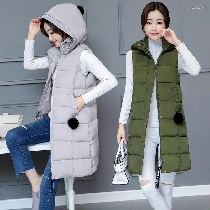 Women's Vests Casual INS Fashion Button Fall Winter Quilted Mid Long Hooded Puffer Vest Windbreak Gilted Wasitcoats Outerwear Stra22