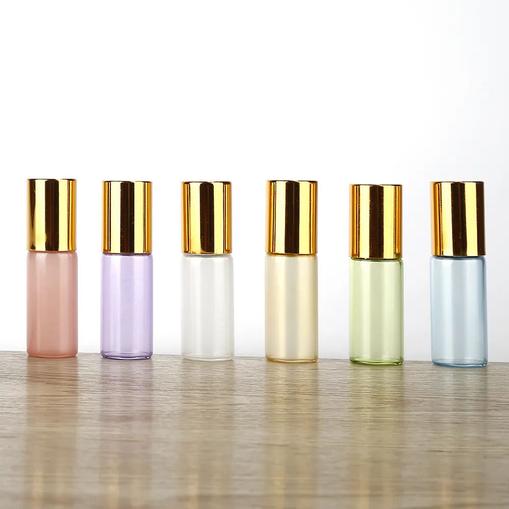 100pcs/lot 3ml 5ml 10ml Portable Colorful Essential Oil Perfume Thick Glass Roller Bottles Travel Refillable Rollerball Bottle