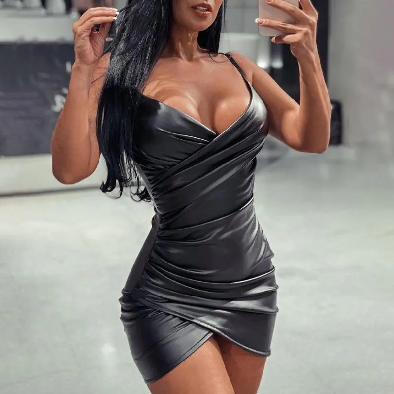 Casual Dresses PU Leather Mini Bodycon Dress V... From Brielle58, $18.7 In  Bulk | DHgate.Com