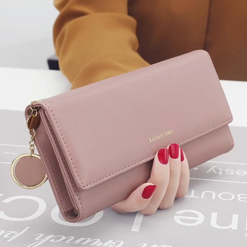 Portafogli Moda Donna Marca Lettera Lungo Tri-fold Portamonete Fresco Cuoio Femminile Pochette Porta carte Cartera Mujer