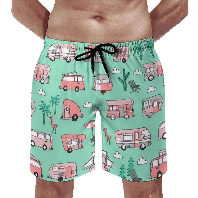 Men's Shorts Camper Vacation Board RV Hipster Road Trip Beach Men Cute Printed Swimming Trunks Plus Size 3XLMen's