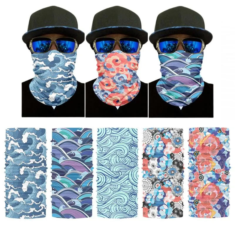 Écharpes Style Équitation Turban Vague Japonaise Multifonctionnel Antipoussière Visage Tête Wrap Couverture Bandana Randonnée Chapeaux Magique Sans Soudure Buff