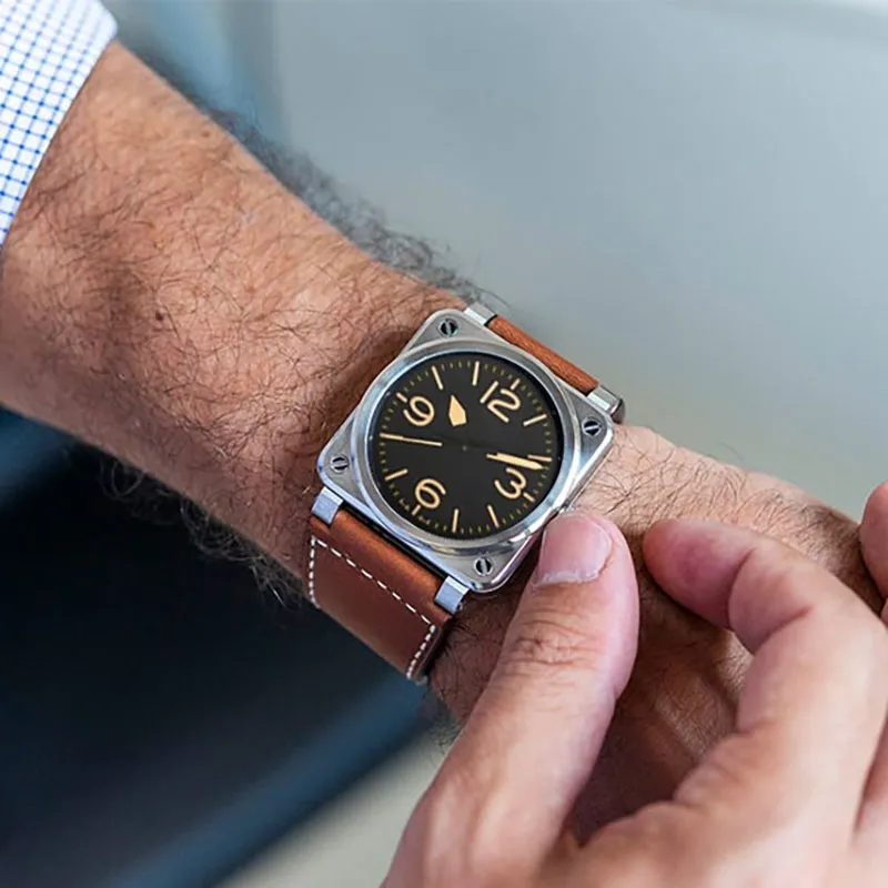 Relojes para Hombre Reloj de cuarzo de cuero de marca BR Reloj deportivo a la moda para Hombre Reloj de pulsera Esfera Grande Reloj para Hombre
