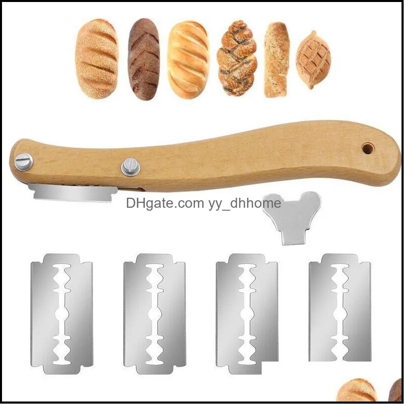 baking & pastry tools bread trimming knife, bisecting wooden handle, cutting curved european style baguette knife