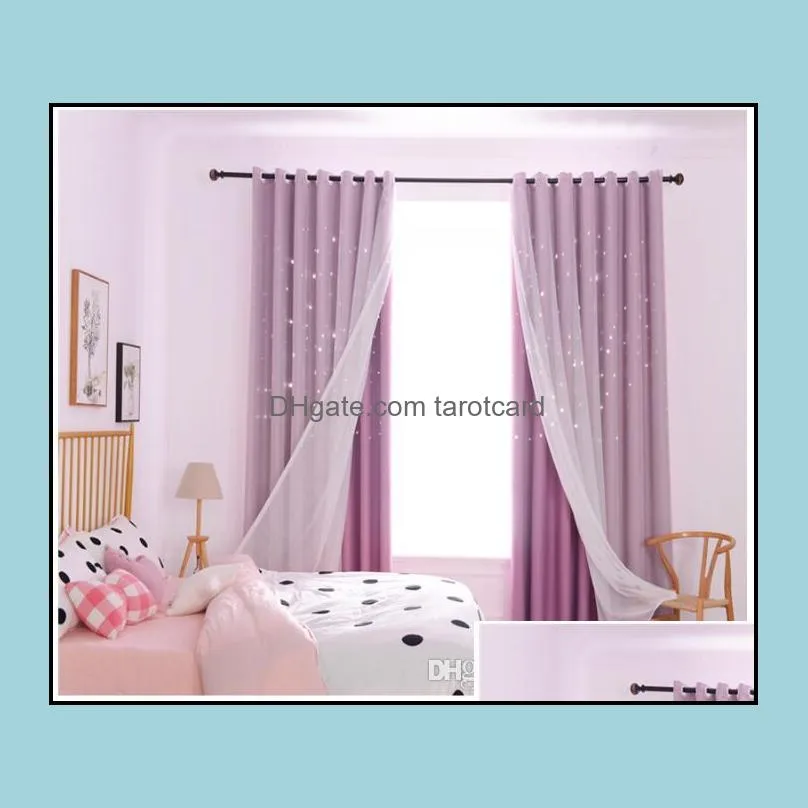 Star Curtains Openwork finished Princess wind children`s window curtain bedroom living room blackout cloths+yarn