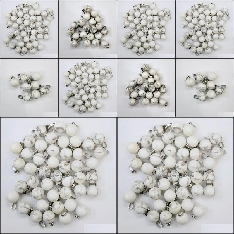 wholesale 50pcs/lot fashion natural white turquoise stone round ball shape charms pendants fit necklace