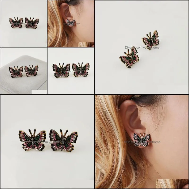 Creative Colorful Rhinestones Stud Earrings Sweet Wild Butterfly Earring Personality Ear Women Jewelry