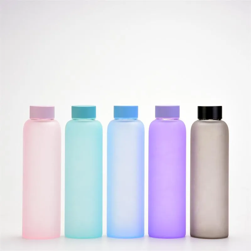 550ml Single Layer Frosted Glass Water Bottles with Neoprene Insulator Sleeve Bag Portable Sports Outdoor Camping Water Bottle