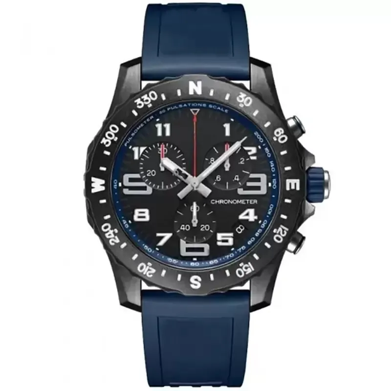 ファッショントップメンズウォッチジャパンSuperQuartz Endurance Proクロノグラフ44mm Avenger Hurricaneベビーブルーゴム1884男性硬い硬質ガラス腕時計