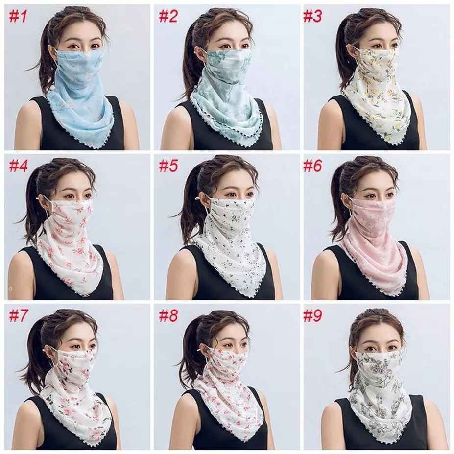 Women Dancf Face Mask Summer Summer Sun Silk Chiffon Clankerchief Outdoor Half Half Face Wase-Pracking Wrase Fy6127 SSR