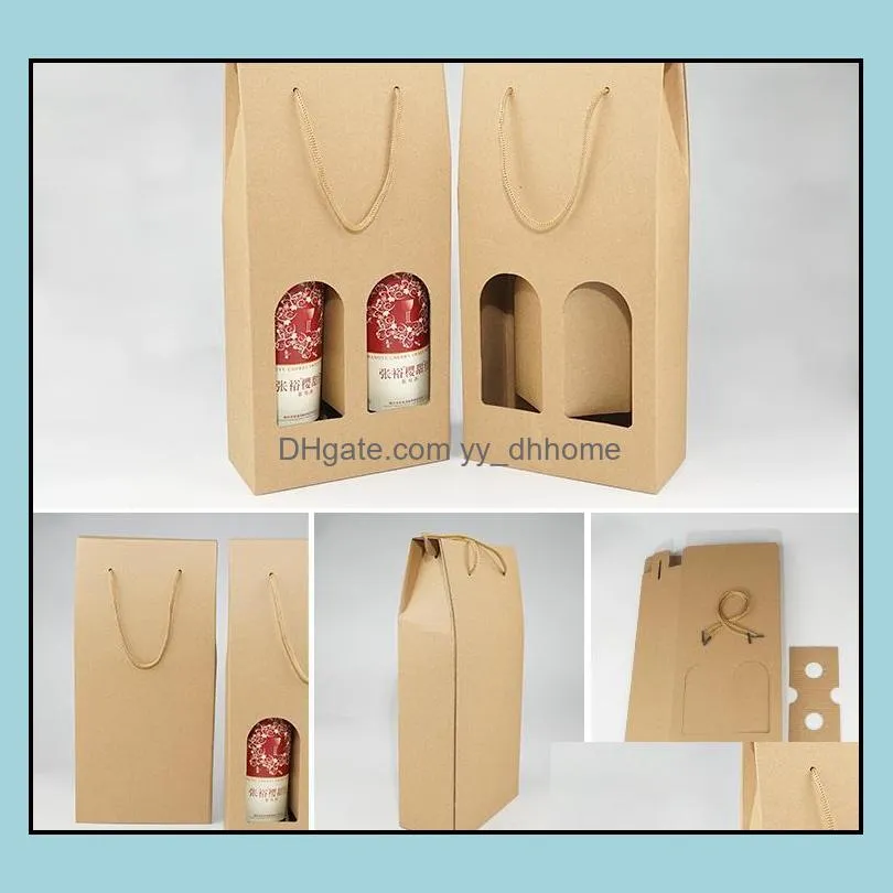 free shipping kraft paper wine bags hot-stamping logo package oliver oil champagne bottle carrier gift holder 50pcs sn1569