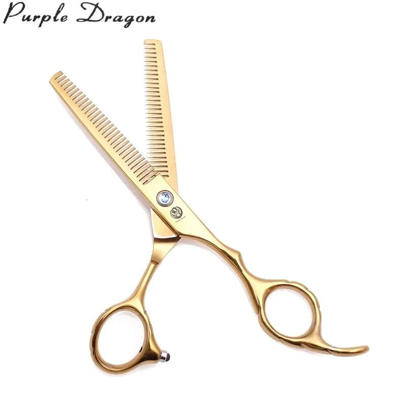 Double Side Teeth Purple Dragon 5.5" 6" Japan Steel Professional Hair Scissors Barber Thinning Shears 2001# Hairdressing 220317