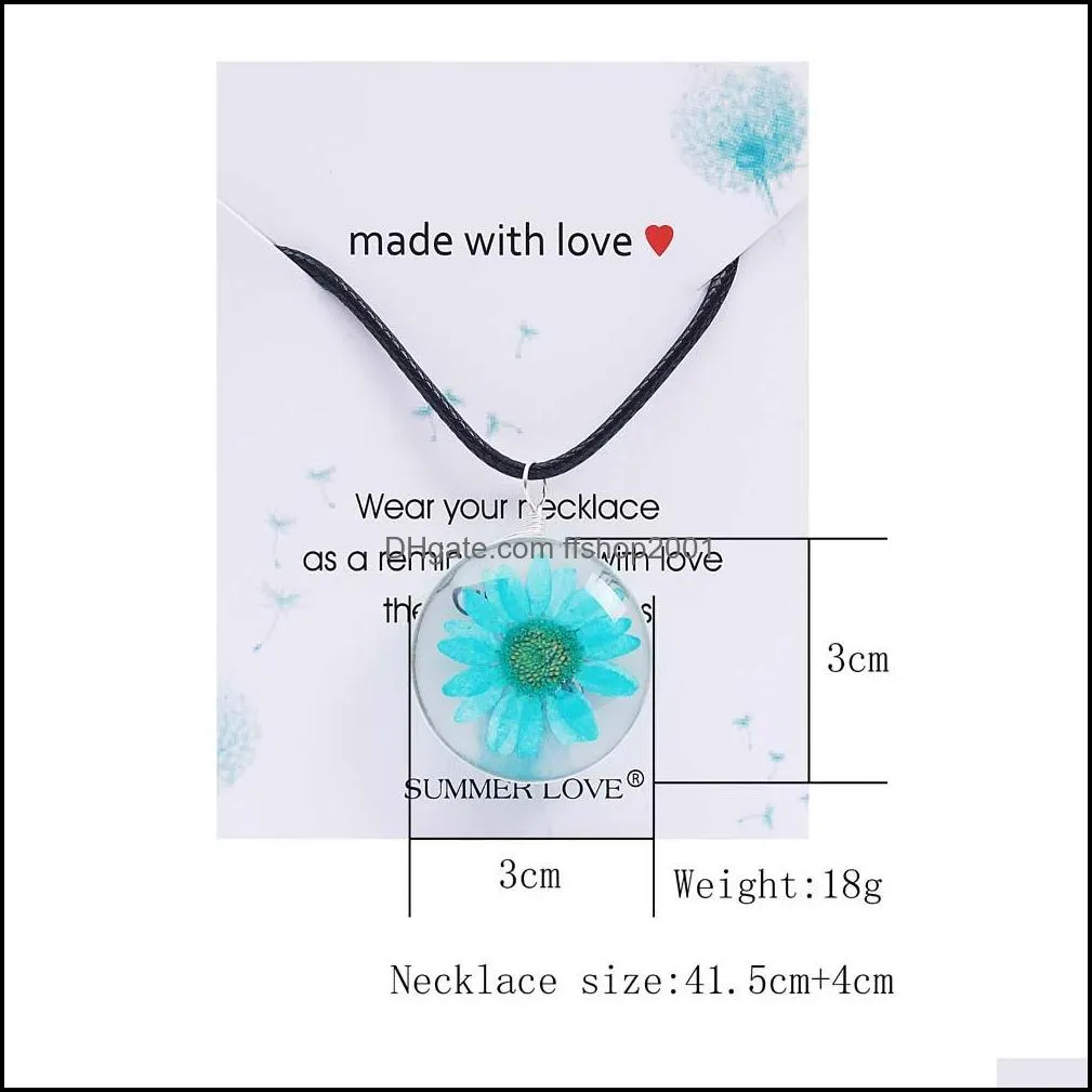 Fashion Real Dry Sunflower Necklaces Hand Made Natural Dipping Daisy Necklace For Women Gift DIY Jewelry Accessory Rope Sweater Chain