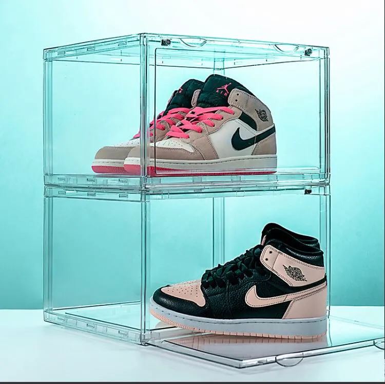 Transparent acrylic clearly new shoes sneakers color box storage antioxidant organizers wall collection show