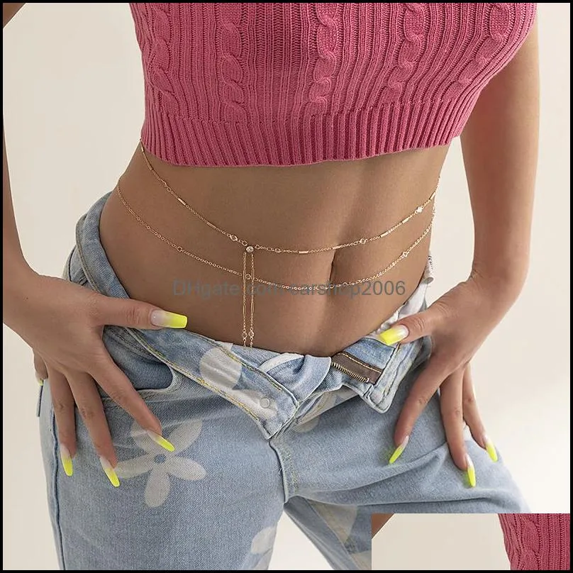 Beach holiday Fashion sexy tassel thin Belly Chains simple versatile imitation crystal zircon elastic set beaded body chain Body Jewelry panties