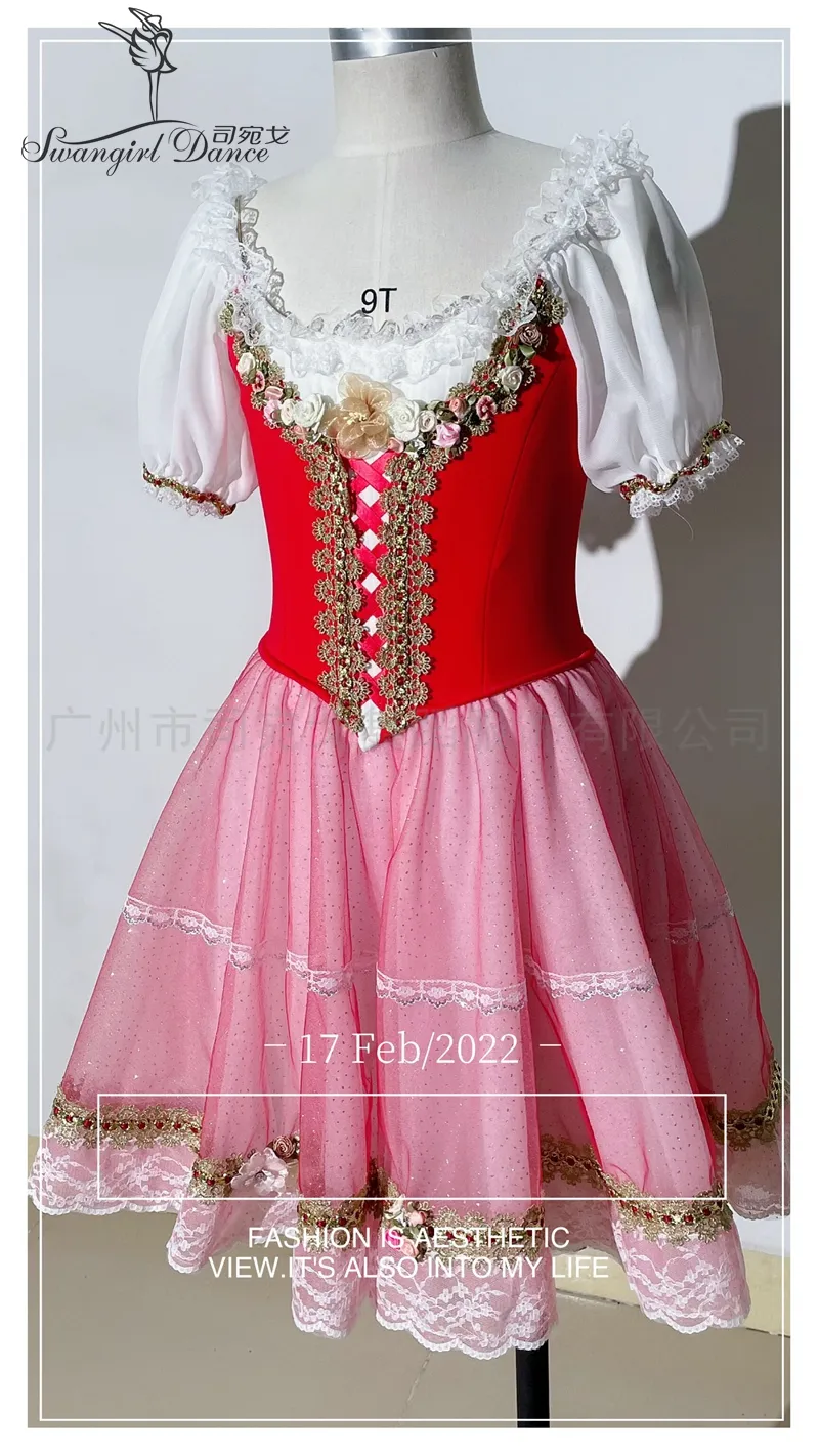 Red Chipollino Variation Professional Ballet Dress For Girls Ballerina Tutu Dress BT4144