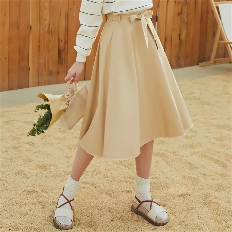 Metersbonwe HighWaisted Skirt Women's Auturt Winter New Arrival Sashes HighWaisted Milk Apricot Aline Skirt Full Skirt T200113