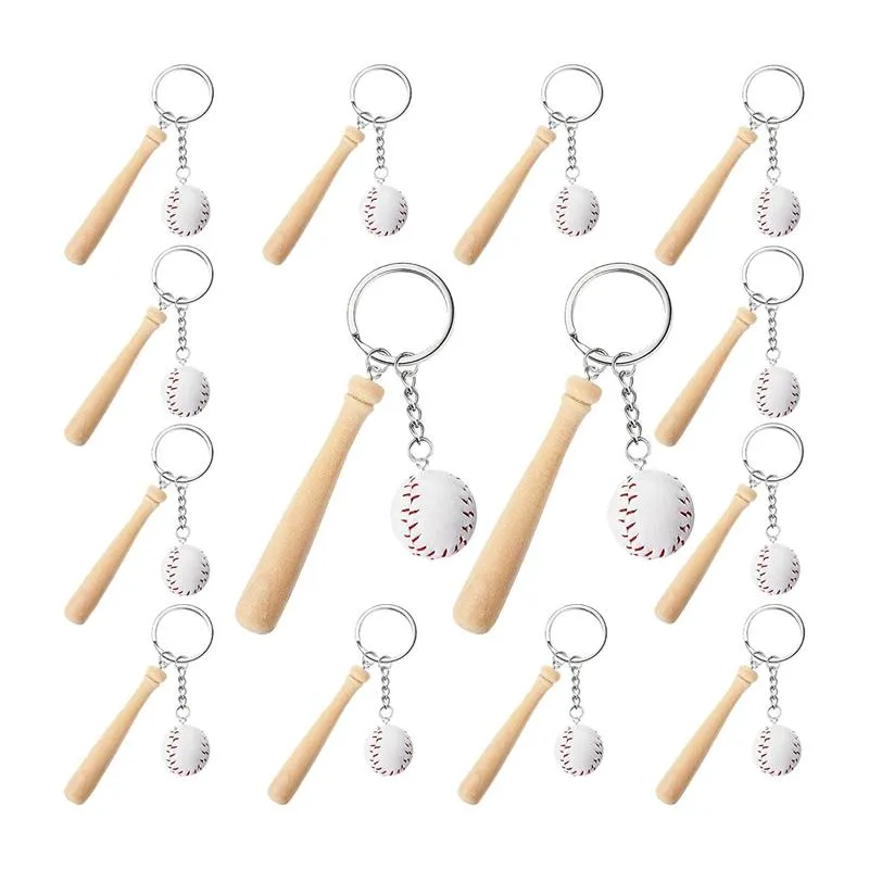Keychains 16 PCS Mini Baseball KeyChain med träfladdermus för Sports temapartiag Souvenir Athletes Rewards Favors172K
