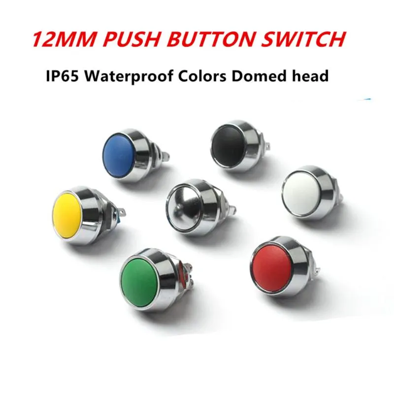 Switch 12mm IP65 Waterproof Momentary Colors1NO Domed Micro Metal Push Button Pin Feet/Screw TerminalSwitch