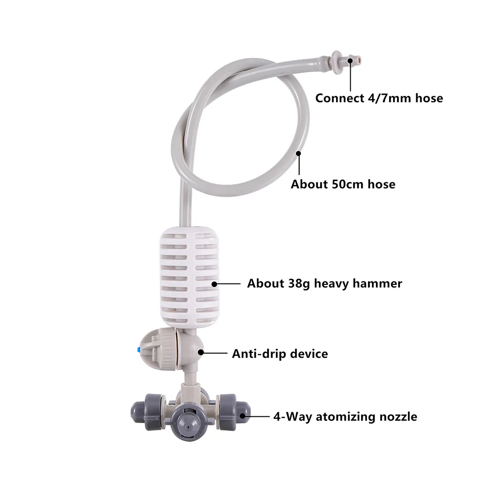 Vattenmunstycke Sprayer Kit Lawn Garden Greenhouse Irrigation Hanging 4 Way Mist Cross Misting Micro Cross Fogger Sprinkler