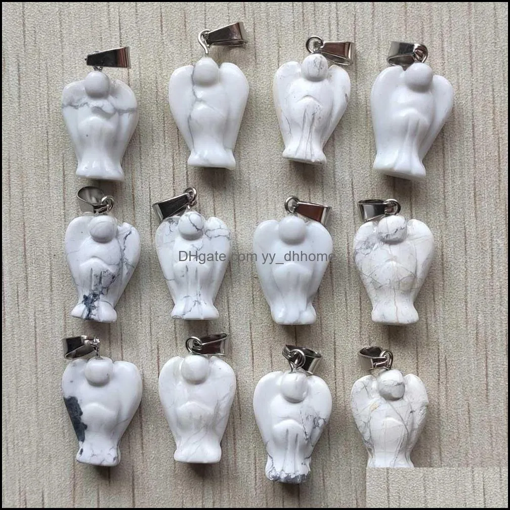 natural white turquoises stone carved angel pendants for necklace jewelry making wholesale 50pcs/lot