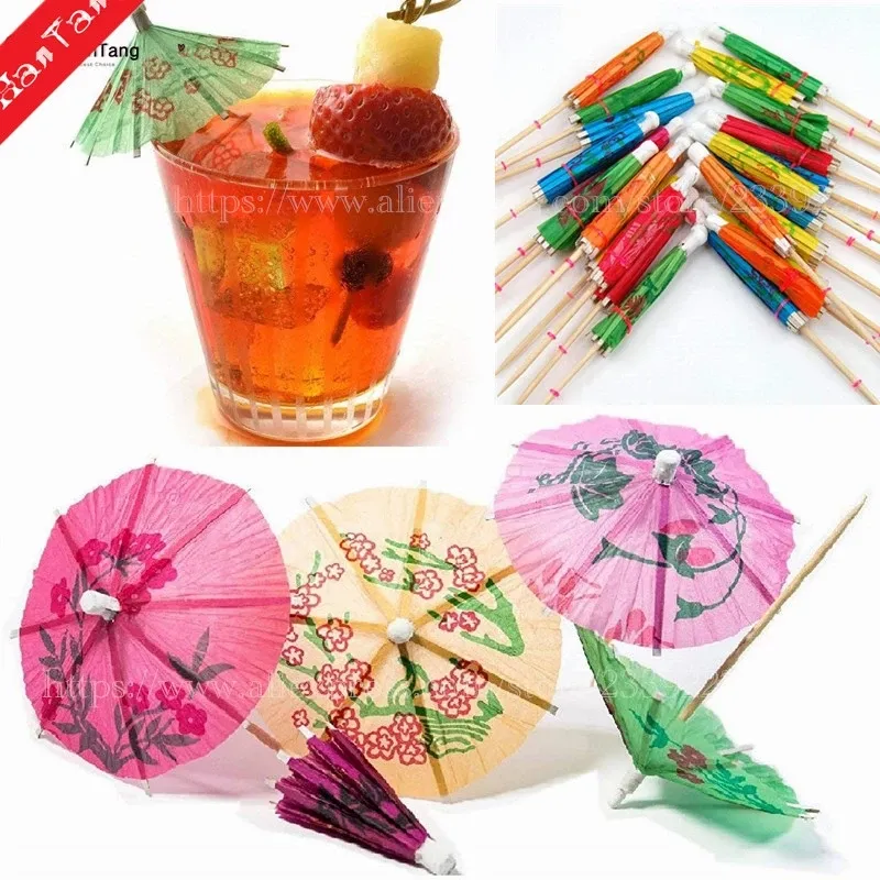 144pcs Paper Cocktail Parasols Paraplu's Drinks Picks Wedding Event Party Supplies Holidays Cocktail Garnishes Holders F0705X