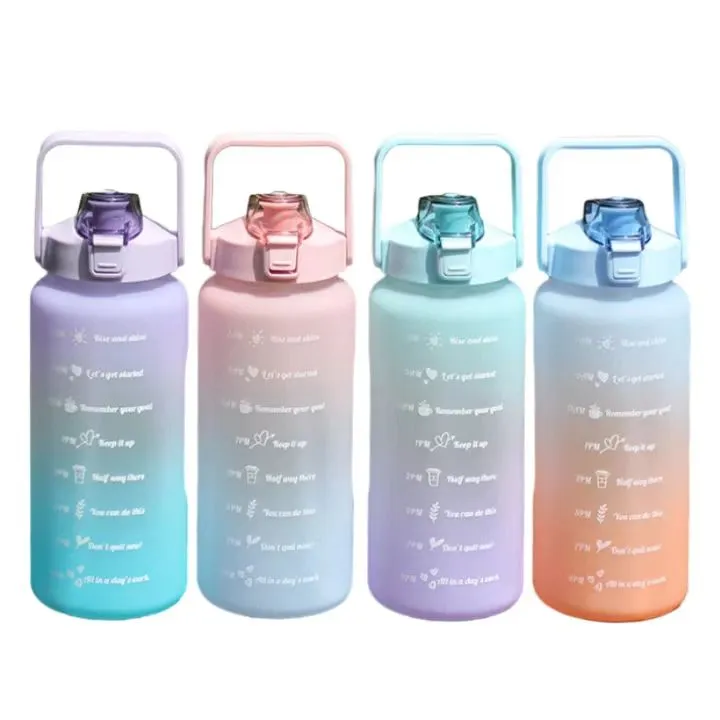 64oz 2L Leak Proof Gym Fitness Water Bottle BPA Free Half Gallon Sports Motivational Plastic Water-Bottle with Time Marker drinking bottle