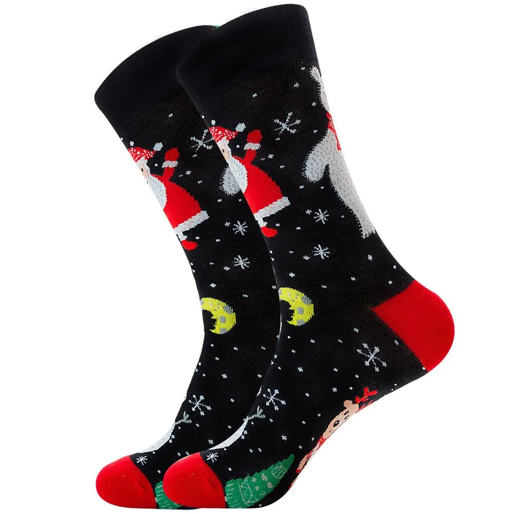 Christmas Socks Cotton Funny Men Graphic Socks Santa Claus Elk Snowman Cartoon Printing 2021 Christmas Gift