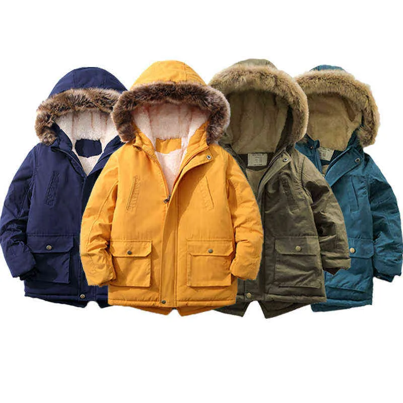 1-14-летние мальчики теплые куртки зима верхняя одежда для детской модной меховой воротник Толстая верхняя одежда детская куртка детская куртка J220718