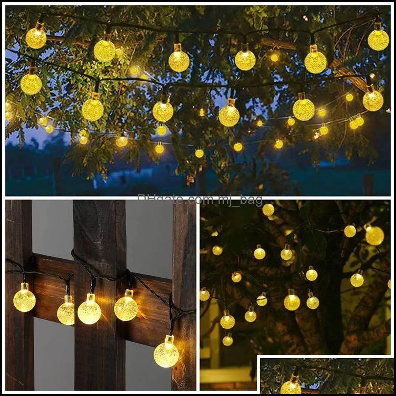 25mm led solar string light garland decoration 8 models 20 heads crystal bulbs bubble ball lamp waterproof for outdoor garden pae10715