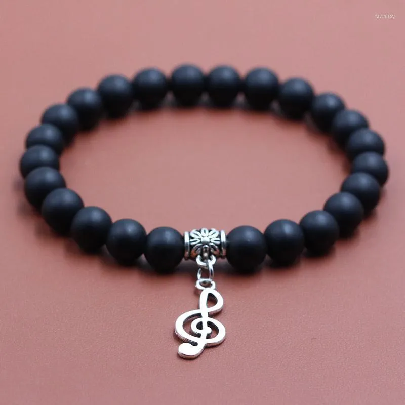 Fili di perline 8MM MaGlass Pietra Bracciale con perline Note musicali Charms Donna Uomo Strand Fai da te Perline fatte a mano Braccialetti con ciondoli Gioielli di moda Regalo F