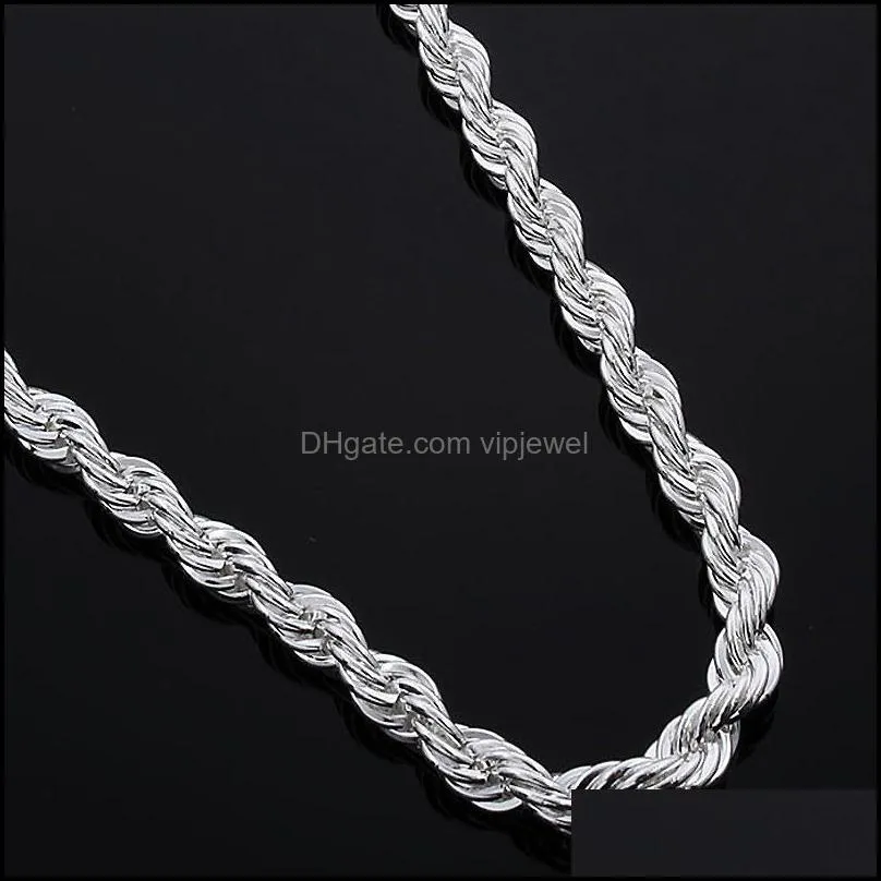 925 Sterling silver 2MM 3MM Twisted Rope Chain Necklaces For Women Men Fashion Jewelry 16 18 20 22 24 26 28 30 inches