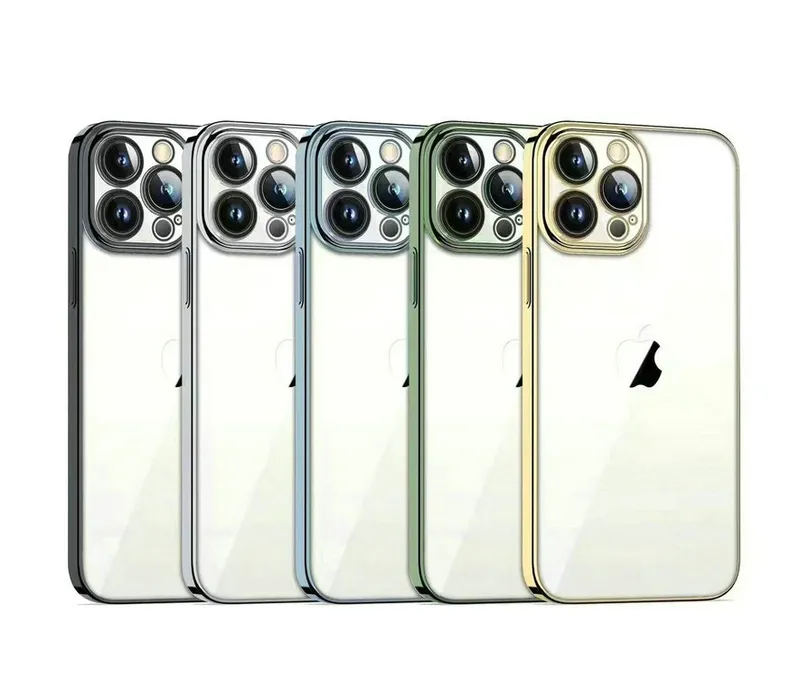 Ultradunne 0,6 mm transparante elektropleren Volledige lens PC Telefoonhoesjes voor iPhone 14 13 12 Mini Pro Max Shock Absorptie Clear Slim Hard Case Cover Chromed 3D Laser