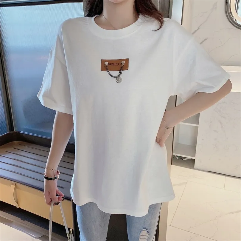 Round neck short-sleeved T-shirt spring and summer cotton loose bottoming shirt white Hong Kong style top JXMYY 210412