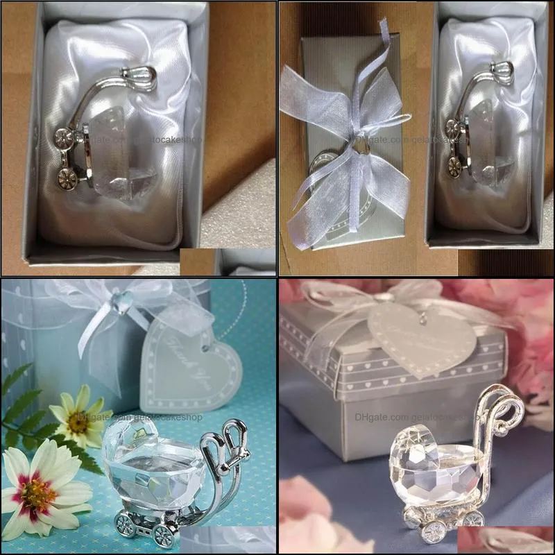 Pram New Born Carriage Crystal Baby Shower Boy Girl Kids Birthday Party Favors For Guests lembrancinha de baby+Gift Box