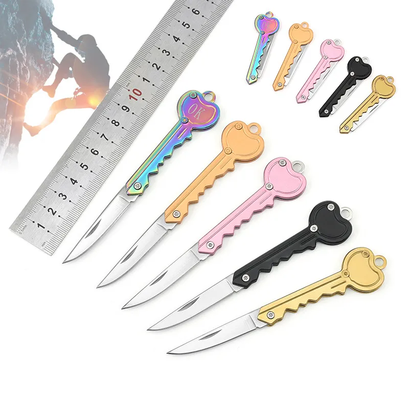 Mini Heart Shaped Key Knife Keychain Stainless Steel Folding Knife Portable Pocket Outdoor Camping Tools