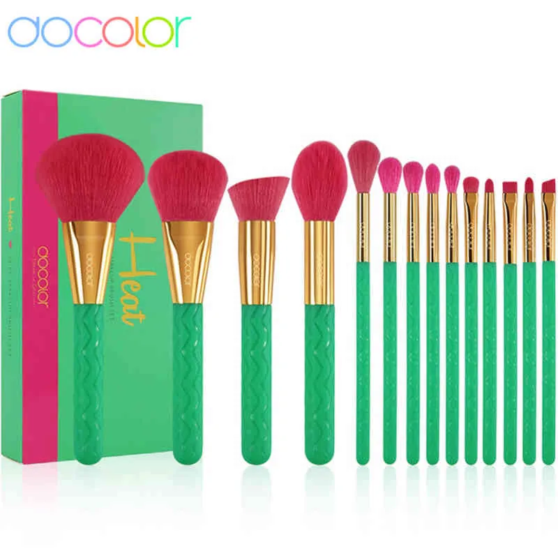 Docolor Makeup Brushesセット14PCSナチュラルヘアファンデーションブレンディングフェイスパウダーブラッシュアイシャドウメイクアップキット220514
