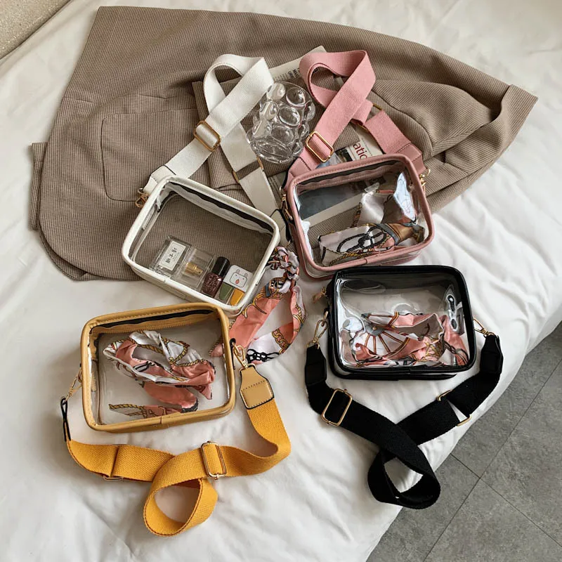여성을위한 투명 핸드백 간단한 PVC 화장품 가방 패션 1 어깨 크로스 바디 휴대폰 가방
