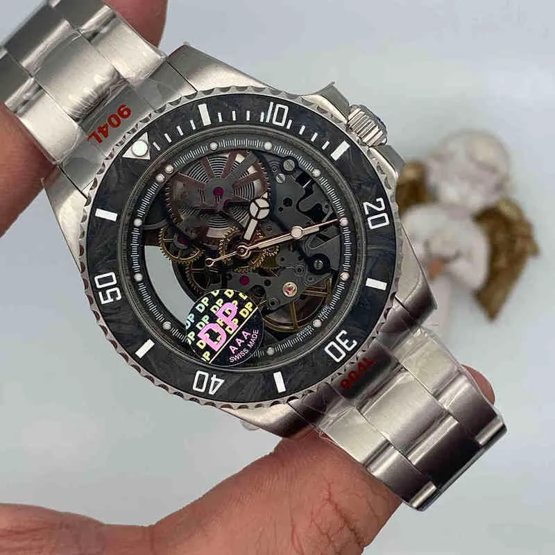 Uxury Watch Date GMT Dial DP Model Quality Skeleton Asia Mechanical Movement Mens腕時計44mm透明な自動時計03xh