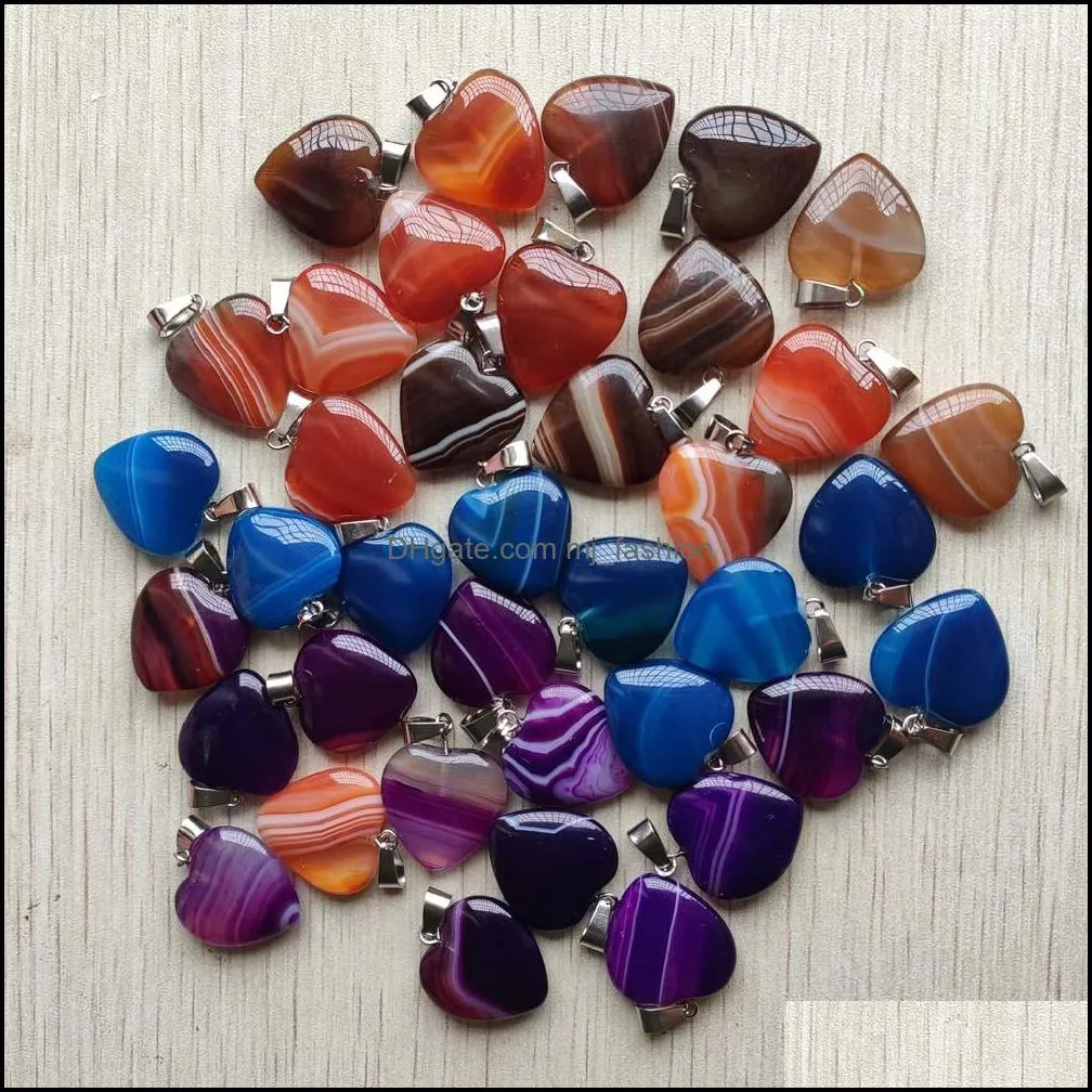 20mm charms stripe agate heart pendant healing love heart stone fashion for jewelry making pendant mjfashion