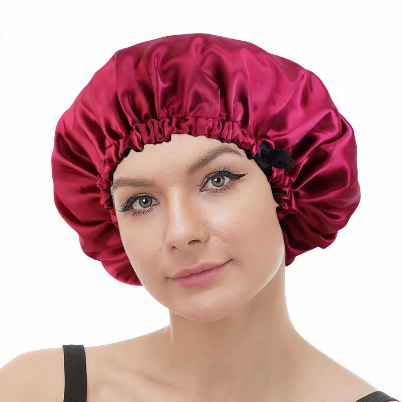 Satijn nachtrust douche chemo dop elastiek slapen dubbele laag haarverzorging vrouwen hoofddeksel tulband haarverlies motorkap verstelbare hoed