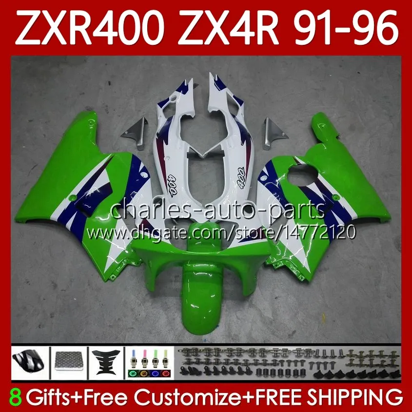 ABS Bodys For KAWASAKI NINJA ZXR 400 CC 400CC 1991 1992 1993 1994 1995 1996 Cowling 138No.32 ZX4R ZXR-400 Bodywork ZX 4R ZXR400 91 92 93 94 95 96 Fairing kit Green white