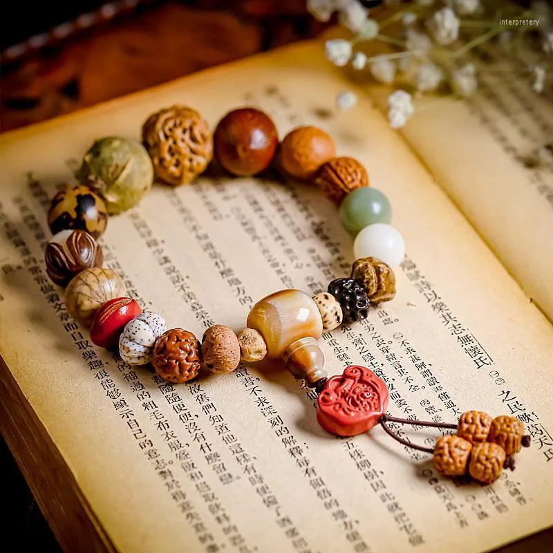 Kralen strengen bodhi son hand string achttien boeddha kralen armband cinnabar vrouwelijk en mannelijke accessoires multi treasure pearl play boutique i