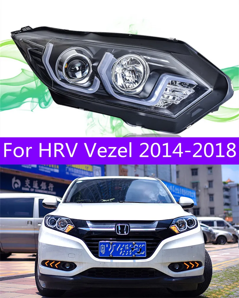 Scheinwerferbaugruppe für HR-V-Scheinwerfer 2014–20 18 HRV Vezel LED-Tagfahrlicht mit Dual-Beam-Linse, dynamischer HID-Blinker