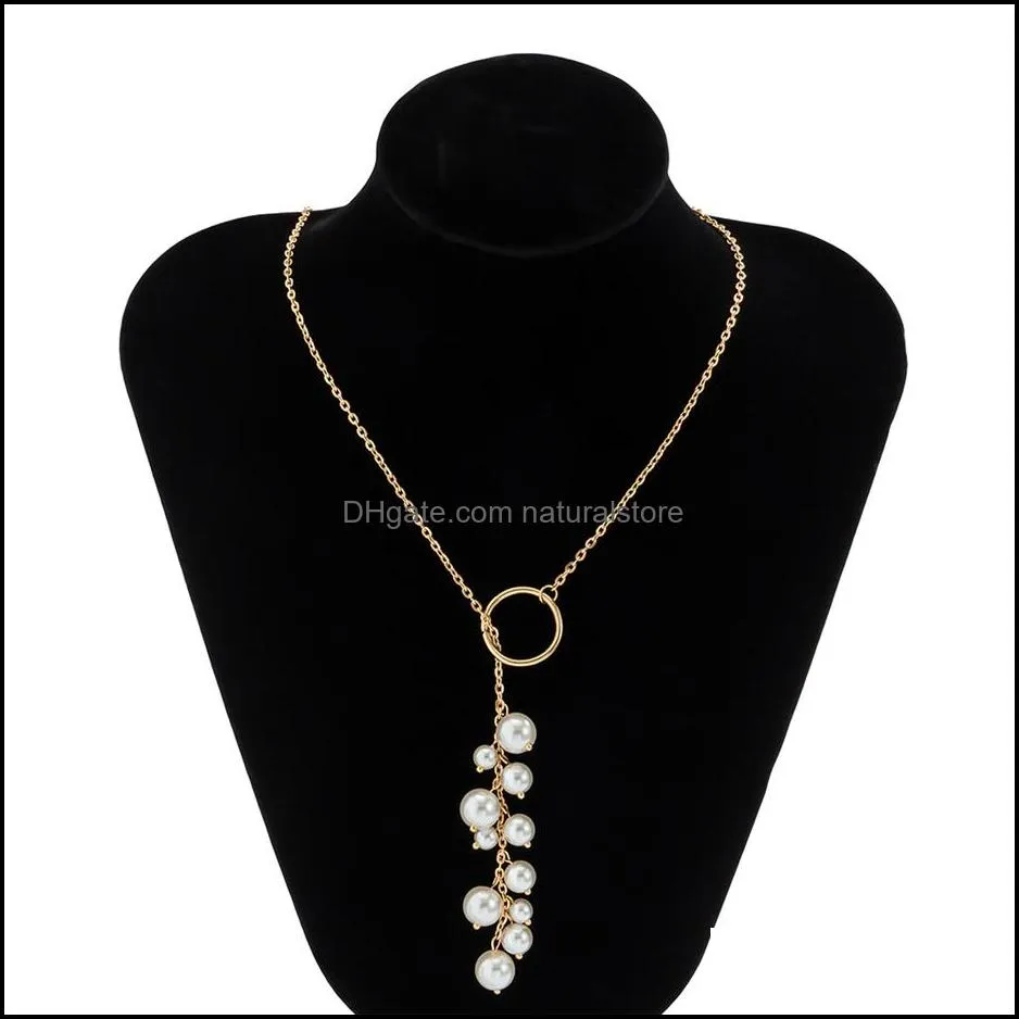 Minimalism Baroque Irregular Pearl Pendant Necklace for Women Wedding Bridal Kpop Lariat Tassel Chain Party Jewelry New