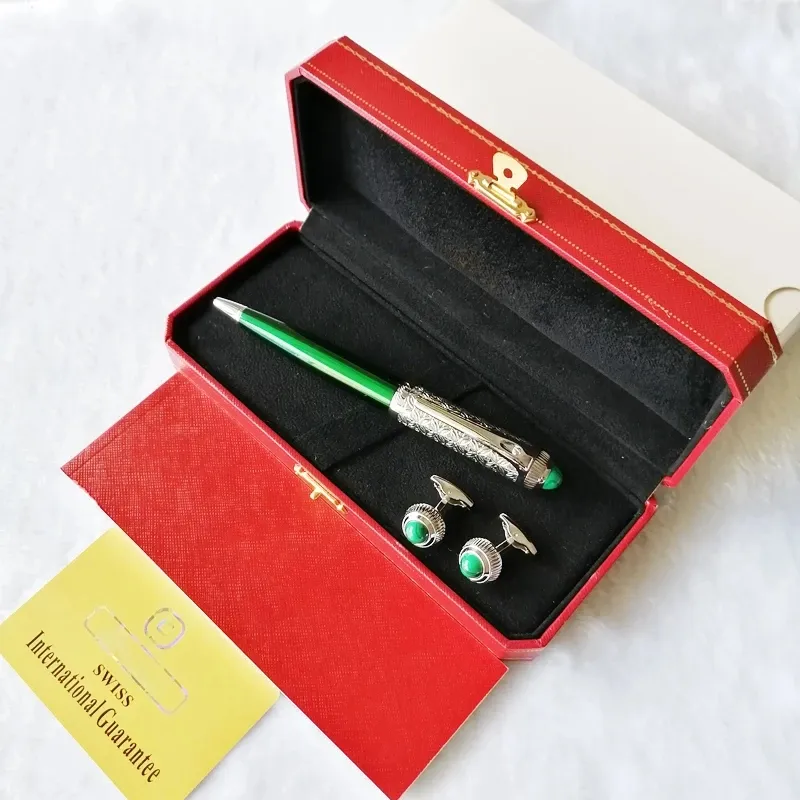 Yamalang Luxury Classic Pen White Black Leather Barrel Green Lacquer Ballpoint Pen Högkvalitativ Silver Gyllene Clip Writing Smooth2707